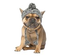 UOSIA Bonnet d'hiver pour Bouledogue français, Bonnet tricoté Chaud pour Chien, Cap d'hiver pour Chien avec Trous pour Les Oreilles et Longue Pompon, pour Petits Chiens, Rose/Gris
