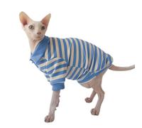 UOSIA Chemise à Rayures pour Chat, vêtements sans Poils, en Coton, Gilet Respirant pour Chaton, Pull pour Animaux de Compagnie, vêtements d'été et d'automne pour Sphynx