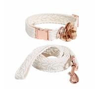 UOSIA Ensemble Collier et Laisse pour Chien, Mignon, avec Boucle en Or Rose, Fleur, Collier de Mariage pour Fille, en Coton, Dentelle, pour Animaux de Compagnie, Luxe brodé