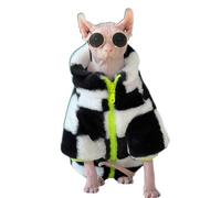 UOSIA Ensemble Veste Polaire à Carreaux Noirs et Blancs et Lunettes de Soleil pour Chat sans Poils Manteau épais à col roulé pour Chat Sphynx avec Fermeture éclair Vêtements Tendance pour Chatons