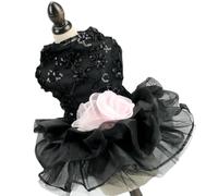 UOSIA Robe Formelle pour Petits Chiens et Filles, vêtements à Paillettes Scintillantes pour Chiots, avec décor de Fleurs Roses, Robe Tutu Multicouche pour Mariage et Anniversaire