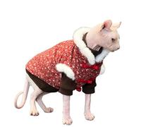 UOSIA Rouge Sphynx Chat Gilet Chaud avec Col À Fourrure Mignon Floral sans Poils Chat Vêtements d'hiver avec Cheongsam Boutons Mode Manteau À Col De Tortue pour Chats Chiot