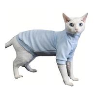 UOSIA Sphynx Chat Chemise Bleu Respirant Chat Casual Pullover Chemise avec Manches Coton Pet Vêtements Printemps Vêtements À Col De Tortue pour Chats sans Cheveux, Devon Rex