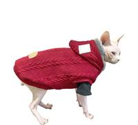 UOSIA Sphynx Chat Tricoté Veste À Capuche Épais Chaleur Polaire Chat Veste À Capuche Bouton Rouge Chats sans Cheveux Confortables Vêtements pour Devon, Cornouille, Petit Chaton