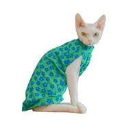 UOSIA Sphynx Chat Veste sans Cheveux Vêtements Printemps Et Été Vert Chats Veste avec Motif Floral Coton Doux Pullover Vêtements pour Animaux De Compagnie pour Devon, Chat Cornois
