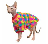 UOSIA Sphynx Chat Vêtements Arc-en-Ciel Plaid Chaud sans Cheveux Chat Pull Épaississant Doux Polaire Pull avec Manches Mode Vêtements pour Animaux De Compagnie pour Cornish Rex Et Devon Rex