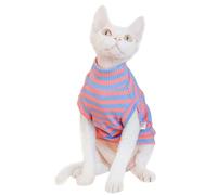 UOSIA Sphynx Chat Vêtements Rayé Chat T-Shirt Extensible Chat Pull Doux Respirant Chats sans Poils Vêtements Gilet Col Roulé Chaton Pull Chemise