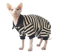 UOSIA Vêtements pour Chat sans Poils Combinaison Respirante pour Chaton Uniquement Manteau pour Chat avec Quatre Pattes T-Shirts Classiques à Rayures pour Chat, vêtements Mignons pour Chat Sphynx