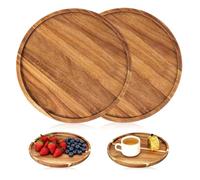 UOSIWYA Lot de 2 plateaux ronds en bois d'acacia de 20 cm - Assiettes décoratives rondes - Plateau décoratif - Plateau de service en bois pour salon, table à manger, table basse