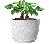 UOUZ Grand Pot de Fleurs Moderne en Plastique avec Trous Hauts et Soucoupe pour Plantes et Fleurs de Jardin d'intérieur et d'extérieur - Mouchetures Blanches - 30,5 cm