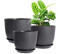 UOUZ Grands Pots de Fleurs Modernes en Plastique avec Trous de Drainage et soucoupes pour intérieur et extérieur Noir