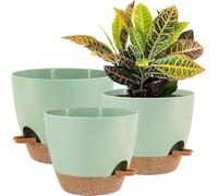 UOUZ Pots à arrosage Automatique, 10/9/8 Pots de Fleurs avec réservoir Profond pour Plantes d'intérieur, Vert et Marron