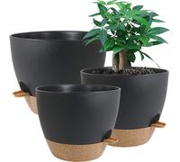 UOUZ Pots à arrosage Automatique, 12/10/9 Pots de Fleurs avec réservoir Profond pour Plantes d'intérieur, Noir et Marron