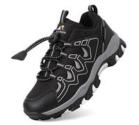 UOVO Baskets tendance imperméables et antidérapantes pour la randonnée, la course à pied, la marche, le tennis (petits/grands enfants), noir/argenté, 4.5 Big Kid