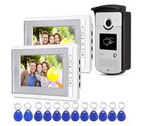 uoweky OBO HANDS Kit de vidéophone pour maison avec 2 moniteurs, contrôle d'accès, caméra RFID, 7'' écrans couleurs TFT, support déverrouillage EM + 10pcs ID porte-clés bleu