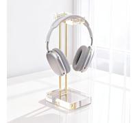 UoYeet Support de casque pour bureau, support de casque en acrylique transparent solide avec matériel doré pour écouteurs pour salle de jeux et accessoires de bureau