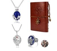 UoYu Lot de 24 bijoux vintage The Vampire Diar.s en cuir pour écrire, journal, carnet de nuit, Katherine Saphir, cristal, pendentif, bague de Damon, autocollants du film