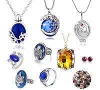UoYu YouU Lot de 29 bijoux autocollants The Vampire Diaries - Elena Gilbert Médaillon ouvrant Collier avec pendentif en forme verveine Katherine Saphir Boucles d'oreilles à tige diamant