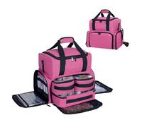 UOZL Grande trousse de maquillage avec 3 étuis amovibles et 2 séparateurs amovibles Double couche Organiseur de rangement de voyage Section de rangement pour pinceaux de maquillage, rose rouge