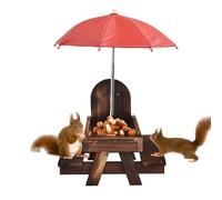 Uozonit Mangeoire extérieure pour écureuils, oiseaux, table de pique-nique avec parapluie, support de maïs, espace d'activité en bois pour jardin, terrasse, balcon, terrasse, observation de la nature