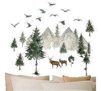 Uozonit Sticker Mural Montagne, Autocollant de Montagne Aquarelle, Décor de Pépinière Boisée pour Fond de Télévision, PVC Durable, Facile à Appliquer sur N'importe quelle Surface Lisse, Style Unique