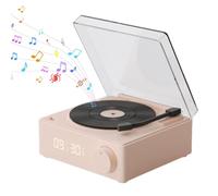 Uozonit Tourne-disque avec haut-parleurs - Haut-parleur avec réveil sans fil, haut-parleurs de voyage sans fil, lecteur d'enregistrement vertical pour la plage, les fêtes, la cour, la chambre à