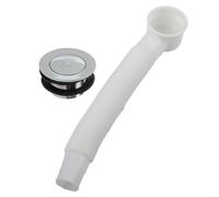 -Up Bonde de baignoire pour salle de bain, construction en alliage + laiton avec joint à bouton-poussoir lisse, compatible avec trop-plein au sol, argenté + blanc