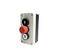 UP/DOWN Arrows With Emergency Stop Hoist Roller Door Lorry Tail Lift Double Insulated 2 N/O Contacts Push Button Switch Box NWPNLXEA