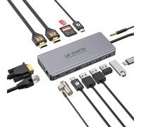 UP PARTS - Station d'accueil HUB USB-C, Universel 14 en 1 avec Verrouillage Kensington, HDMI 4K, VGA, USB 3.0, RJ45 Gigabit Ethernet, Audio 3.5 mm, Lecteur SD/TF, PD 100W (14 en 1)