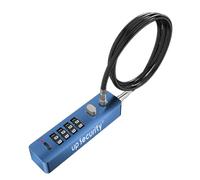 UP Security Cadenas à combinaison avec câble en acier, résistant aux intempéries, cadenas à 4 chiffres réinitialisable pour bagages, vélo, armoire, casier, clôture (bleu, câble : 60 cm)