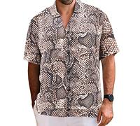 UPAAN Chemise Disco à Manches Courtes boutonnée pour Homme Motif léopard, Marron 2, Taille XL