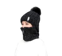 UPALDHOU Ensemble Bonnet d'hiver, Chapeau, écharpe, doublé Polaire, Cache-cou tricoté avec Pompon élastique Thermique, équipement d'hiver 2 Pièces pour Hommes et Femmes, Ski, Randonnée, Camping (#2)