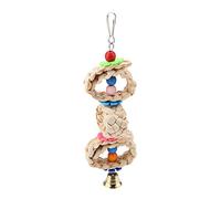 UPALDHOU Jouet Interactif pour Oiseaux de Compagnie, Boules de Rotin Circulaires en Bois à Mâcher, Jouet de Cage Suspendue, avec Décoration de Clochette pour Interagir et Communiquer, pour Bois +