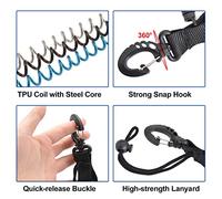 UPALDHOU Ligot de Lonyard en liberté, Laisse Enroulée de sécurité avec Bobine TPU de 5 Mm, Noyau en Acier Inoxydable, Idéal pour la Plongée, Caméras, étendue à 1,1 M, Boucle à Libération Rapide (BLUE)