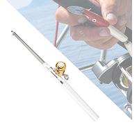 UPALDHOU Mini Combo Bobine de Canne à Pêche, Conception de Stylo Télescopique 21 Cm à 1 M de Manche en Aluminium Durable en Fibre de Verre ST5 P Rouleau à Glisser, Conception de Stylo Ultra (Silver)