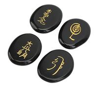 UPALDHOU Pierres Reiki Ornement Gravées Surfaces Plus Lisses pour L'équilibrage des Chakras, 4 Pierres de Symboles Reiki pour la Guérison et la Méditation (BLACK)