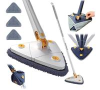 Upattend Balai triangulaire avec chiffon remplaçable, rotation à 360 degrés, balai triangulaire réglable pour nettoyage du sol, du plafond, des coins et du verre, blanc