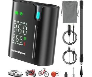 UpBeatPlus Gonfleur de pneu portable T1 avec 160 psi, pompe à air 4 fois plus rapide, gonfleur de pneu de voiture sans fil avec manomètre, convient pour voiture, moto, vélo et gonflage de ballon