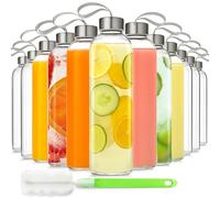 UPBUD Lot de 12 bouteilles en verre de 532 ml avec couvercles, sangle de transport, réutilisables, sans BPA, anti-fuite, à large goulot, smoothie, thé, café, infusion à froid, passent au réfrigérateur
