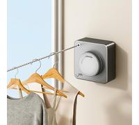 UpChoNice Étendoir rétractable pour intérieur et extérieur - Ne s'affaisse pas - Corde à linge rétractable très résistante - Fil à linge mural en acier inoxydable - 5,6 m (gris carré)