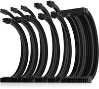 Update 16AWG PSU Extension de câble,Kit de câbles gainés PC pour GPU/CPU,Rallonges de câble d'alimentation avec Peignes de câble,24PIN/(6+2) PIN/(4+4) PIN,30CM,Noir+Gris