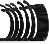 Update 16AWG PSU Extension de câble, Kit de câbles gainés PC pour GPU/CPU, Rallonges de câble d'alimentation avec Peignes de câble, 24PIN/(6+2) PIN/(4+4) PIN, 30CM, Noir