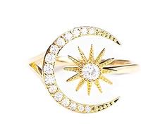 Updays Je vous protégerai toujours bague lune et étoile, bague lune étoile bague ouverte incrustée de zircone cubique, vous protégera toujours ma petite bague étoile pour fille (or)