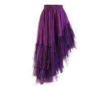 Upe en tulle femme High Elastic Waist Red Plaid Mesh Irregular Long Casual Half-body Skirt Women Tide Spring Autumn Jupe tulle longue(Purple,M)