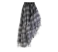 Upe en tulle femme High Elastic Waist Red Plaid Mesh Irregular Long Casual Half-body Skirt Women Tide Spring Autumn Jupe tulle longue(Dark gray,S)