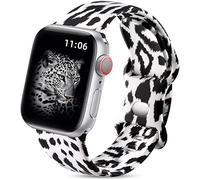 Upeak Bracelet Floral Double Face Compatible avec Apple Watch Strap 38mm 40mm 41mm 42mm(Series 10 11), Silicone Bracelet Souple pour iWatch Series 11/10/9/8/7/6/5/4/3/2/1/SE, Léopard noir