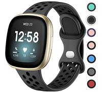 Upeak Bracelet Sport Compatible avec Fitbit Versa 3/Sense, Sangle à Boucle Double Trou en Silicone Respirant pour Femme/Homme, Grande, Charbon/Noir
