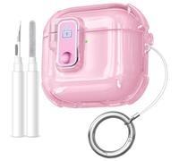 Upeak Coque Compatible avec AirPods 4 Coque, TPU Transparent Clair avec Serrure de Coffre-Fort Case pour Apple Airpods 4 Génération Case 2024 (LED Visible) avec kit de Nettoyage&Mousqueton, Rose