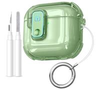 Upeak Coque Compatible avec AirPods 4 Coque, TPU Transparent Clair avec Serrure de Coffre-Fort Case pour Apple Airpods 4 Génération Case 2024 (LED Visible) avec kit de Nettoyage&Mousqueton, Vert