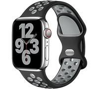 Upeak Sport Bracelet Compatible avec Bracelet Apple Watch 40mm 41mm 38mm 42mm, Sangle à Boucle Double Trou en Silicone Respirant, pour iWatch SE Series 10 9 8 7 6 5 4 3 2 1, S, Noir/Gris